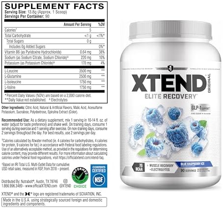 Xtend Original BCAA Powder with Zero Sugar, Blue Raspberry Ice, 90 Serv - Image 2
