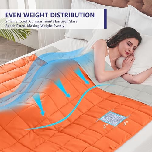 yescool Weighted Blanket for Adults (15 lbs, 48" x 72", Orange) Cooling Heavy Blanket for Sleeping Perfect for 140-160 lbs, Twin Size Breathable Blanket with Premium Glass Bead, Machine Washable - Image 3