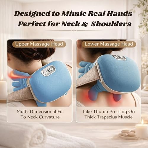 LIVINGPRO Neck & Shoulder Massager with Heat, Deep Tissue Shiatsu with Bionic Palm 4D Kneading, Simulated Human Hand Massage, 3 Adjustable Intensities, Portable Pain Relief for Home & Office - Image 4
