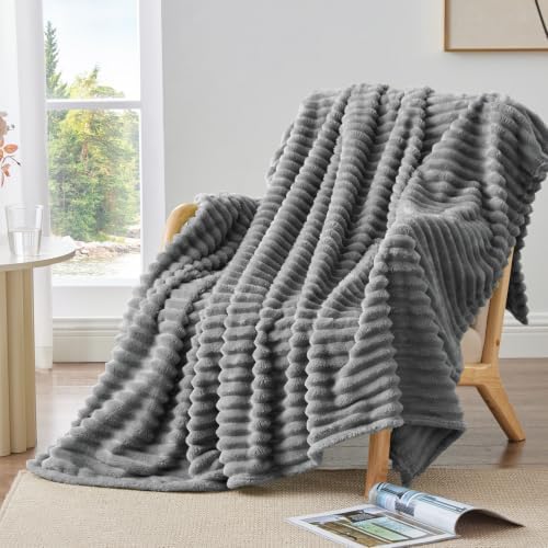 BEDELITE Ribbed Twin Blanket for Couch & Bed, Grey, 66"x90" - Image 3