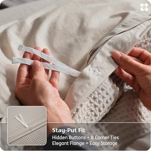 Bedsure PureWoven Cotton Waffle Weave Duvet Cover, Linen, Duvet Cover Only - Image 5