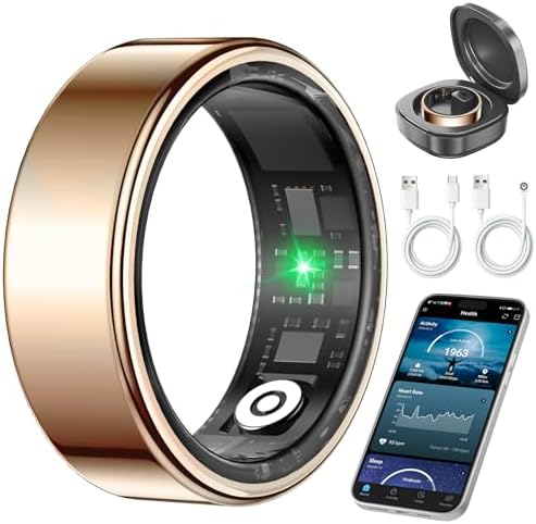 Smart Ring Health Tracker for Women & Men, Sleep & Heart Rate Monitor, IP68 Waterproof Fitness Tracker, No Subscription Fee, iOS & Android Compatible (Rose Gold, 9) by Unknown