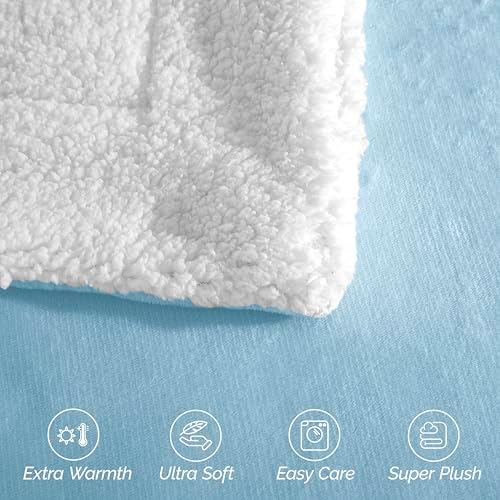Elegant Comfort Ultra Soft Reversible Flannel Sherpa Blanket - Cozy Silky Fleece Throw for Couch, Bed - Plush Fuzzy Warm Winter Blanket for Gift, King, Aqua - Image 6