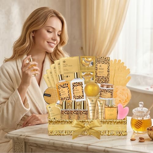 Gifts for Women, 32 Pcs Honey & Almond Bath & Body Gift Basket for Women - Image 3