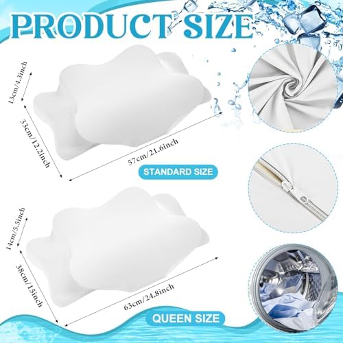 Hahafelt 2 Pcs Cooling Cervical Pillowcase with Zipper (Only Pillowcase) Ergonomic Cervical Neck Pillow Cover Breathable Cool Pillow Case for Side Back Stomach Sleepers(White,Queen Size) - Image 2