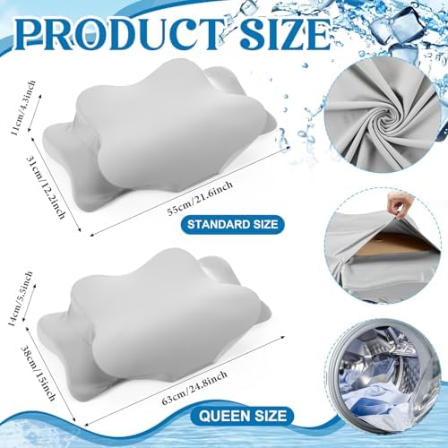Hahafelt Cooling Cervical Pillowcase Cover with Envelope Closure (Only Pillow Case) Ergonomic Neck Pillowcase Smooth Soft Cool Pillow Cover for Side Back Stomach Sleepers(Gray,Queen Size) - Image 2