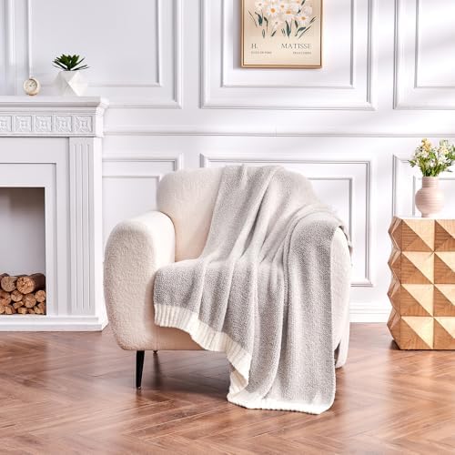 CozeCube Reversible Knitted Throw Blanket, Grey White Melange 60"x80" - Image 2
