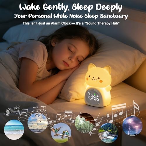 Cat Alarm Clock for Kids, Rechargeable Ok to Wake Clock with Night Light - BPA-Free Silicone Sleep Training Clock, Cute Toddler Wake Up Clock for Boys Girls Bedroom - Image 5