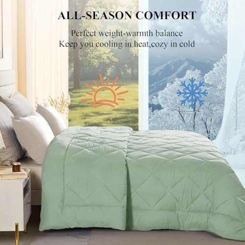 120x128 Oversized King Comforter, Extra Large King Size Comforter Oversized, All Season Soft Lightweight Quilt Down Alternative Duvet Insert with 8 Corner Tabs(120x128, Sage Green) - Image 3