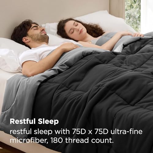Bedsure Twin Comforter Duvet Insert, All Season Bed Comforter, Quilted Down Alternative Duvet, Box Stitched Comforters with Corner Tabs, Machine Washable, 68 x 88 Inches (Black/Grey) - Image 5