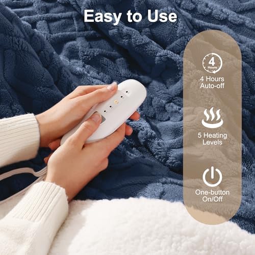 Heated Throw Blanket 50"x60"-Sherpa Small Electric Blanket Throw, Navy Blue - Image 5