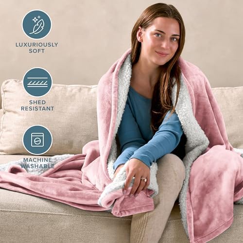 Bare Home Sherpa Fleece Blanket (Full/Queen, Light Pink) - Image 3