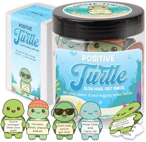 Positive Turtle Jar – Funny Birthday Gifts for Women Men Teens Stocking Stuffers Teen Girls Son Mom Dad Daughter Sister Friend Coworkers Teachers Gifts, Sea Turtle Gift for Women by KATINAT