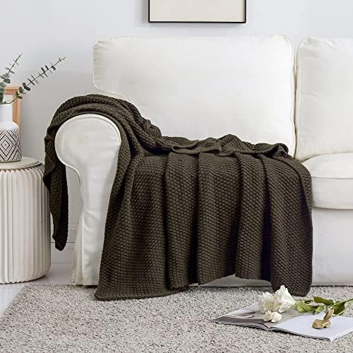 Longhui bedding 100% Cotton Knitted Throw Blanket – Dark Brown, Soft & Cozy, Machine Washable, 60"x80" – Perfect for Living Room, Couch, Sofa, Bed or Travel - Image 6