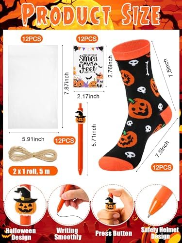 Chicingyou 12 Set Halloween Socks and Pens Gifts Set for Coworkers - Image 4