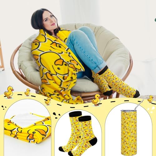 HunnmingRe 3 Pcs Yellow Duck Gifts for Women Throw Blanket 20 oz Tumbler with Lids and Straw Socks Plush Warm Gift Basket for Halloween Christmas Birthday Animal Lover - Image 6