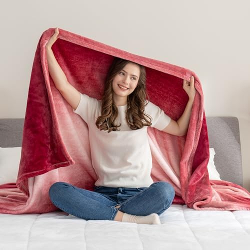 Berkshire Blanket-Classic Heavyweight Soft Printed VelvetLoft® Plush Warm Blanket, Twin Size Soft Fuzzy Blanket for Couch Sofa Bed, Ombre Burgundy, 60in x 90in - Image 2