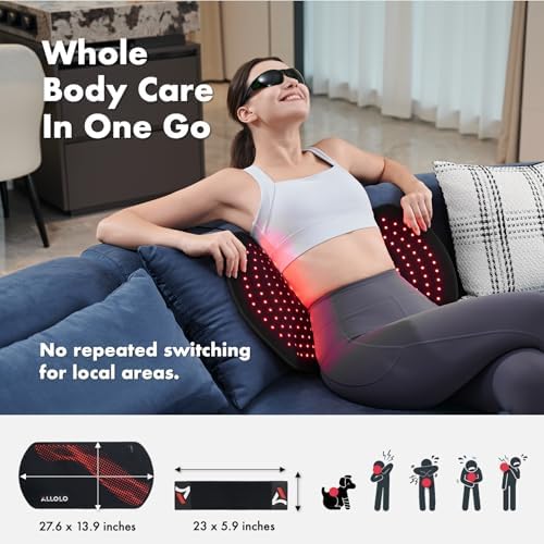 ALLOLO Red Light Therapy for Body, 3 in 1 LEDs Red Light Therapy Belt with Timer Remote Control, 660nm 850nm Infrared Light Therapy Pad for Body Waist Shoulder Knee, 27.6" x 13.9" Large Area - Image 4