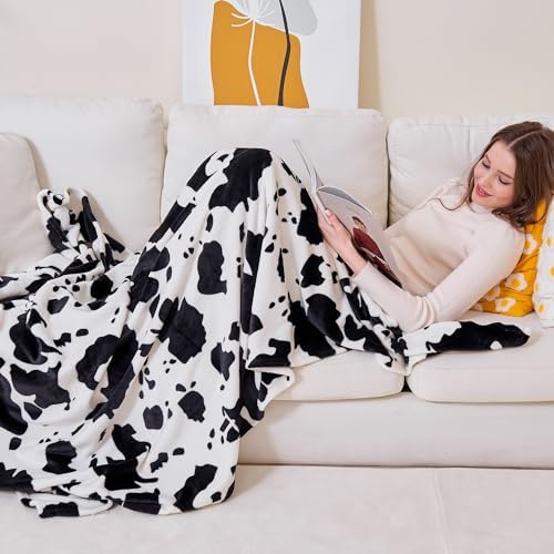 Viviland Fleece Blankets Queen Size Cow Print - 280GSM Lightweight Soft Fuzzy Cozy Plush Queen Blanket for Bed, 90x90 inches - Image 4