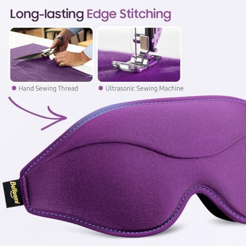 BeHoomi Sleep Mask, 2 Packs Premium Eye Mask for Sleeping, Total Blackout, Superior Soft Comfort, Upgraded 3D Ergonomic Designed Sleeping Mask for Home, Office, Travel, Meditation, Yoga, Blue & Purple - Image 6