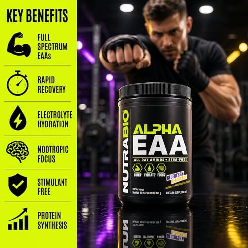 NutraBio Alpha EAA - All-Day Amino Acids for Muscle Growth and Hydration - Essential Amino Acids with Nootropics & Adaptogens- Full Spectrum EAA BCAA Powder - 30 Servings - Blueberry Lemonade - Image 5