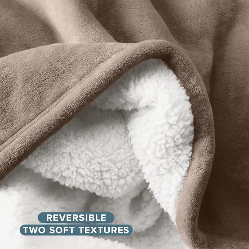 Bare Home Sherpa Fleece Blanket (Full/Queen, Taupe) - Image 5