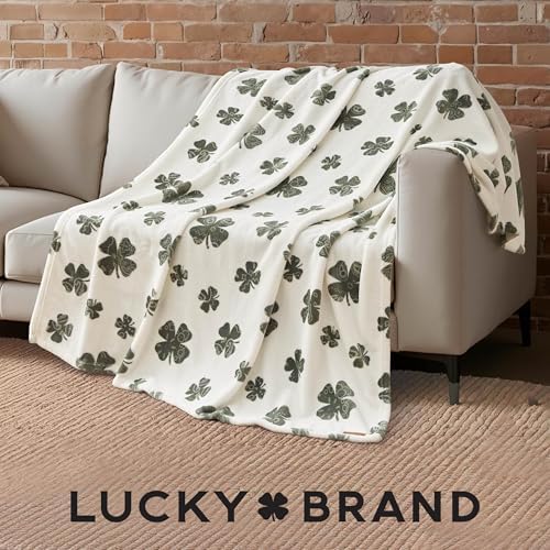 Lucky Brand 50" x 70" Plush Throw Blanket, Clover Ivory Blanket for Sofa or Bed - Image 4