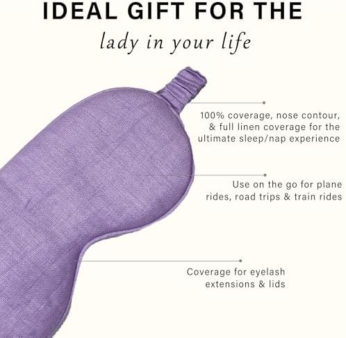 Eye mask Pure Linen Sleep Mask with Elastic Band, No Pressure On Eyes,Side Sleeper Eye Cover Organic Cotton Core Blindfold,Napping & Yoga Travel Essentials (Lavender) - Image 3
