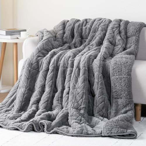 Cottonblue Jacquard Sherpa Weighted Blanket 15lbs for Twin/Full Bed - Ultra Soft, Cozy Comfort Blanket for Relaxation and Sleep, Heavy Bed Blankets with Cemaric Beads, 48x72 Inches, Grey by Cottonblue