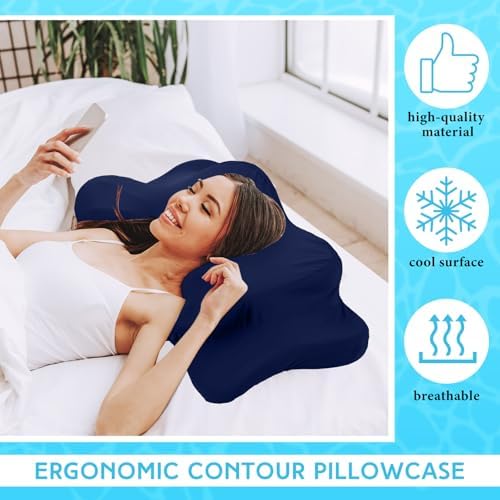 Hahafelt Cooling Cervical Neck Pillowcase,Navy Blue,Standard Size - Image 4