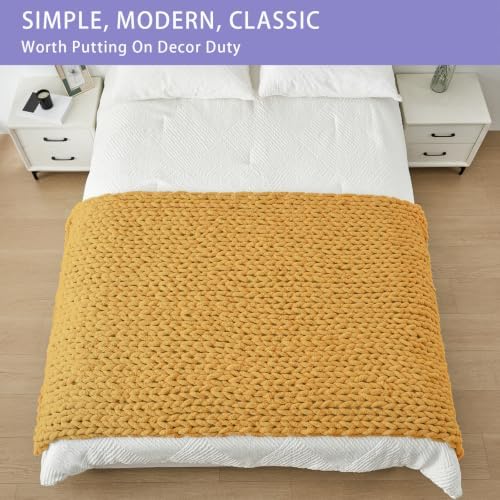 Bigacogo Chunky Knit Throw Blanket for Couch, 40x80 inches, Mustard Yellow - Image 3