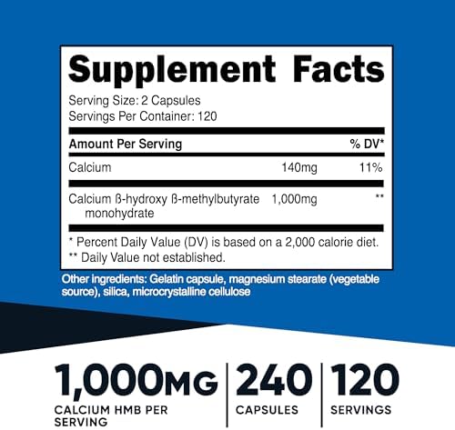 Nutricost HMB (Beta-Hydroxy Beta-Methylbutyrate) 1000mg (240 Capsules) - 500mg Per Capsule, 120 Servings - Gluten Free and Non-GMO (Pack of 2) - Image 2