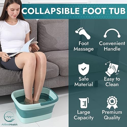 AllSett Health Collapsible Foot Bath – Advanced Foot Soaking Tub with Portable Design and Handle, Compact and Lightweight Foot Soak with Acupressure Points - Green, Blue - Image 4
