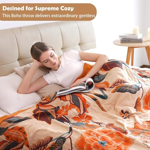 VANJOROY Boho Throw Blanket, 100% Organic Cotton Breathable Soft Lightweight All Season Rustic Bed Throw - Floral Bird Farmhouse Decor Blanket for Sofa Couch Chair Quilt and Gift. 60" x 80" - Image 6