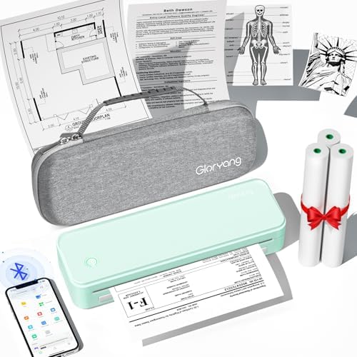 Gloryang Inkless Portable Printer for Travel, Wireless Thermal Printer Supports 8.5 x 11 Inch Thermal Paper, Bluetooth Machine Includes Carry Case and 3 Rolls of Paper Kit, Green by Gloryang