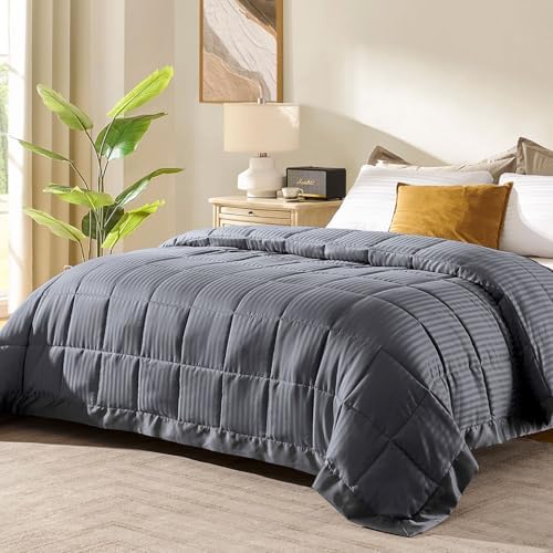 downluxe King Size Blanket with Satin Trim, Lightweight Down Alternative King Blanket for All Season, Machine Washable (Grey, 108 x 90 Inch) by Downluxe