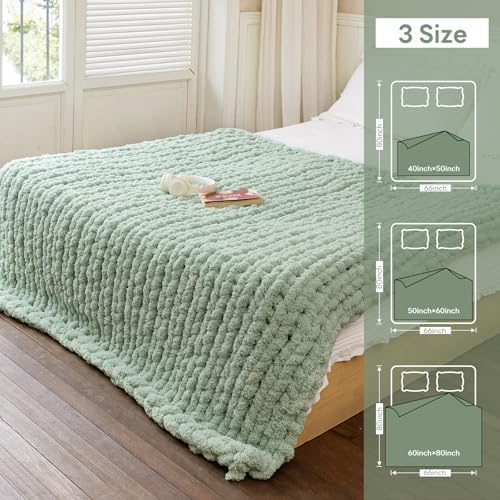 Chunky Knit Throw Blanket for Couch，40x50 Inches Sage Green - Image 4