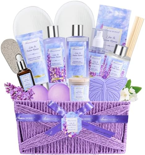 Gift Baskets for Women, 15pcs Lilac Jasmine Self Care Gifts for Women by Ariosemonde