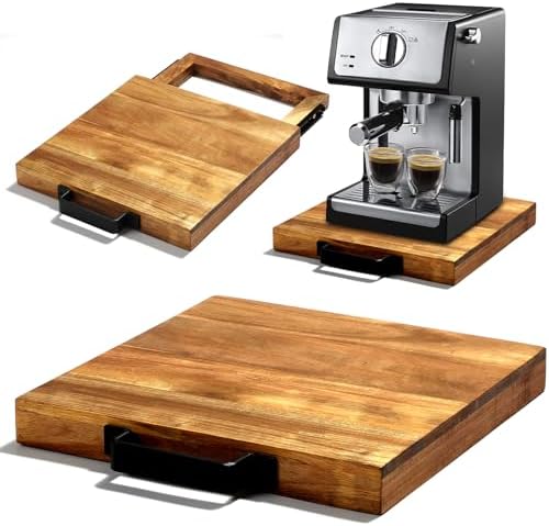 Natural Acacia Sliding Tray for Coffee Machine, Kitchen Appliance Slider by EVERBBKING