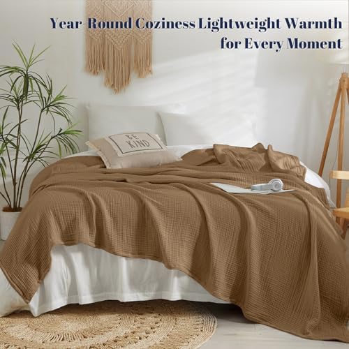 PHF 100% Cotton Muslin Blanket King Size 108"x90", 4-Layer Lightweight Gauze Throw, Breathable Cloud-Soft Minimalist Blanket for Bed, Couch, Camping & Baby, Coco Brown, Ideal Gift - Image 5