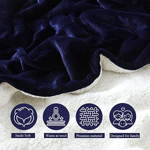 NANPIPER Couch Blanket Reversible Sherpa Flannel Blanket Ultra-Soft Plush Warm Fleece Microfiber (90"x90" Navy Blue) Queen - Image 4
