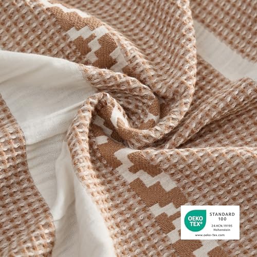 Bedsure PureWoven Boho Striped 100% Cotton Waffle Duvet Cover Set, King - Image 3