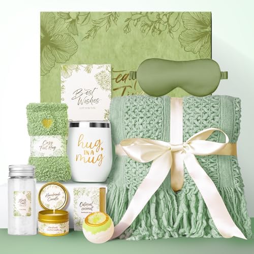 Gift Basket for Women, Self Care Set with Knitted Throw - Care Pkg - Green by Unknown