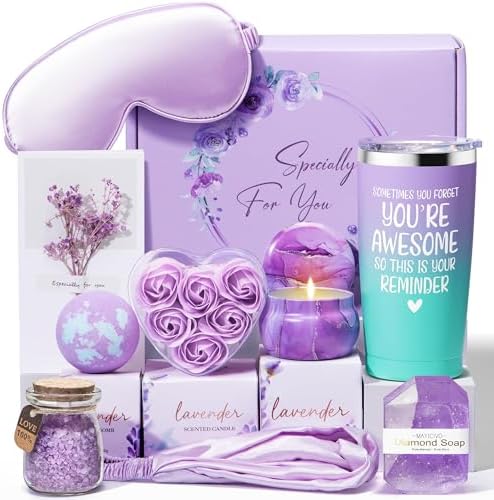 Birthday Gifts for Women Friendship, Lavender Relaxing Spa Gifts Basket for Women, Self Care Thank You Gift Bath Set Mothers Day Gifts for Mom Her Friends Wife Sister Coworker Nurse Teacher by MAYICIVO