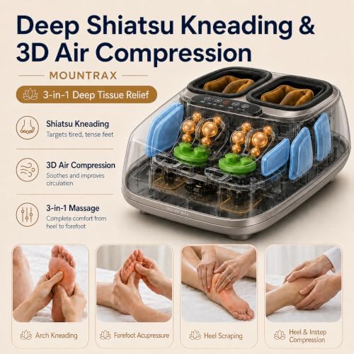 MOUNTRAX Foot Massager with Heat, Deep Shiatsu Foot Massage Machine with Air Compression, 3 Heating Levels, Adjustable Intensity & Timer, Fits Up to Men's Size 12, Foot Massager for Home & Office - Image 4