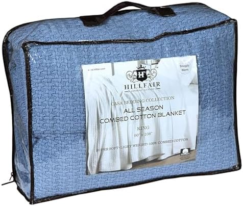 HILLFAIR 100% Combed Cotton Blanket– King Bed Blanket– Soft Cozy Warm Multipurpose Throws for Luxury Home Decor– 90 x 108 inch King Size Cotton Blankets for Beds- Bed Blankets for All Season- Blue - Image 4