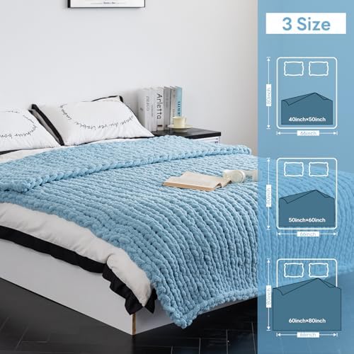 Chunky Knit Throw Blanket for Couch，60X80 Inches Light Blue - Image 4