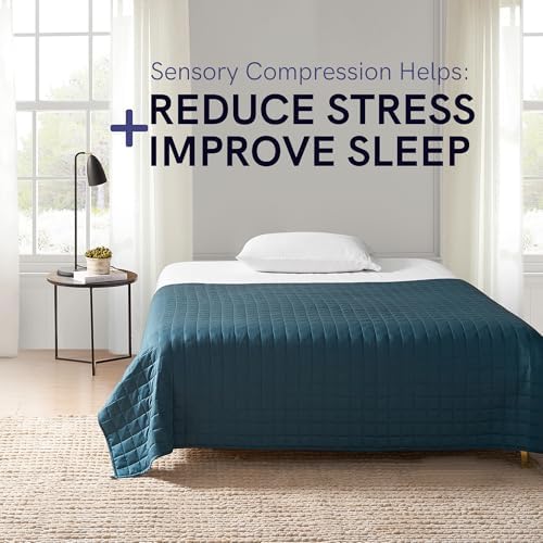 YnM Exclusive Weighted Blanket, Soothing Cotton, Smallest Compartments, Bed Blanket for One Person of 190lbs, Ideal for Queen/King Bed (60x80 Inches, 20 Pounds, Peacock/Grey Reversible) - Image 2