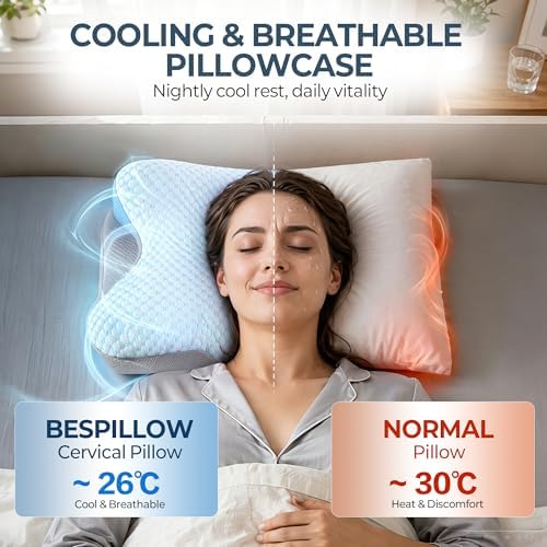 Cervical Pillow for Neck Pain Relief, Ergonomic Neck Pillow for Sleeping, Contour Side Sleeper Pillow for Neck Support, Orthopedic Cooling Memory Foam Pillows for Back Stomach Sleepers (Blue) - Image 3
