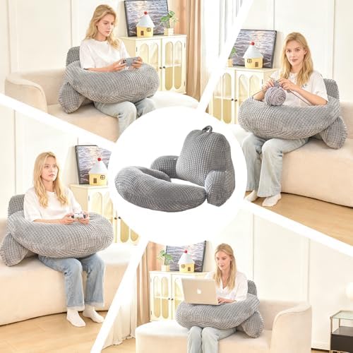 19" Reading Pillow for Bed,U Shaped Arm & Elbow Support,Gray Flannel - Image 5
